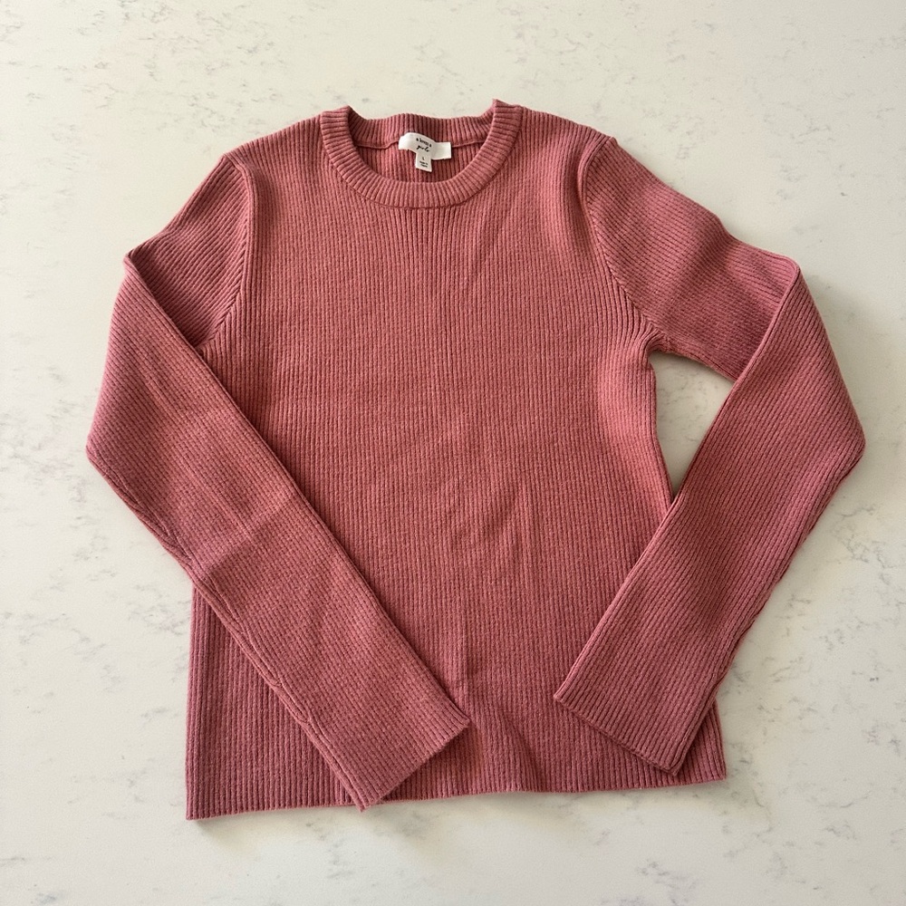 A LOVES A GIRLS ribbed Sweater Mauve Rose Pink Size Large L Crew Neck